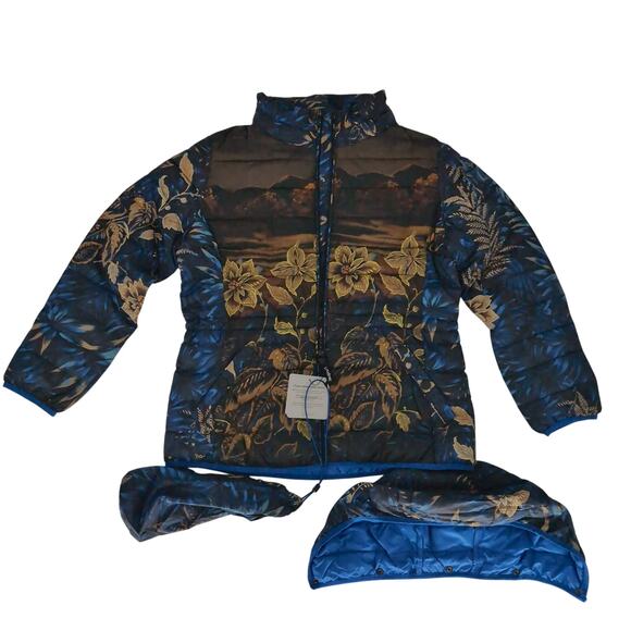 Desigual Blue Floral Puffer Padded Women's Ankor Jacket w Hood - US Size M - NWT - Picture 6 of 16